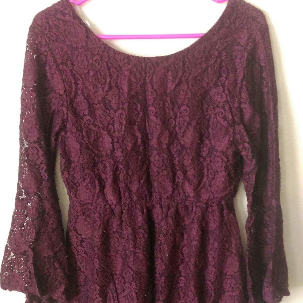 Rewind Burgundy Lace Bell Sleeve Dress